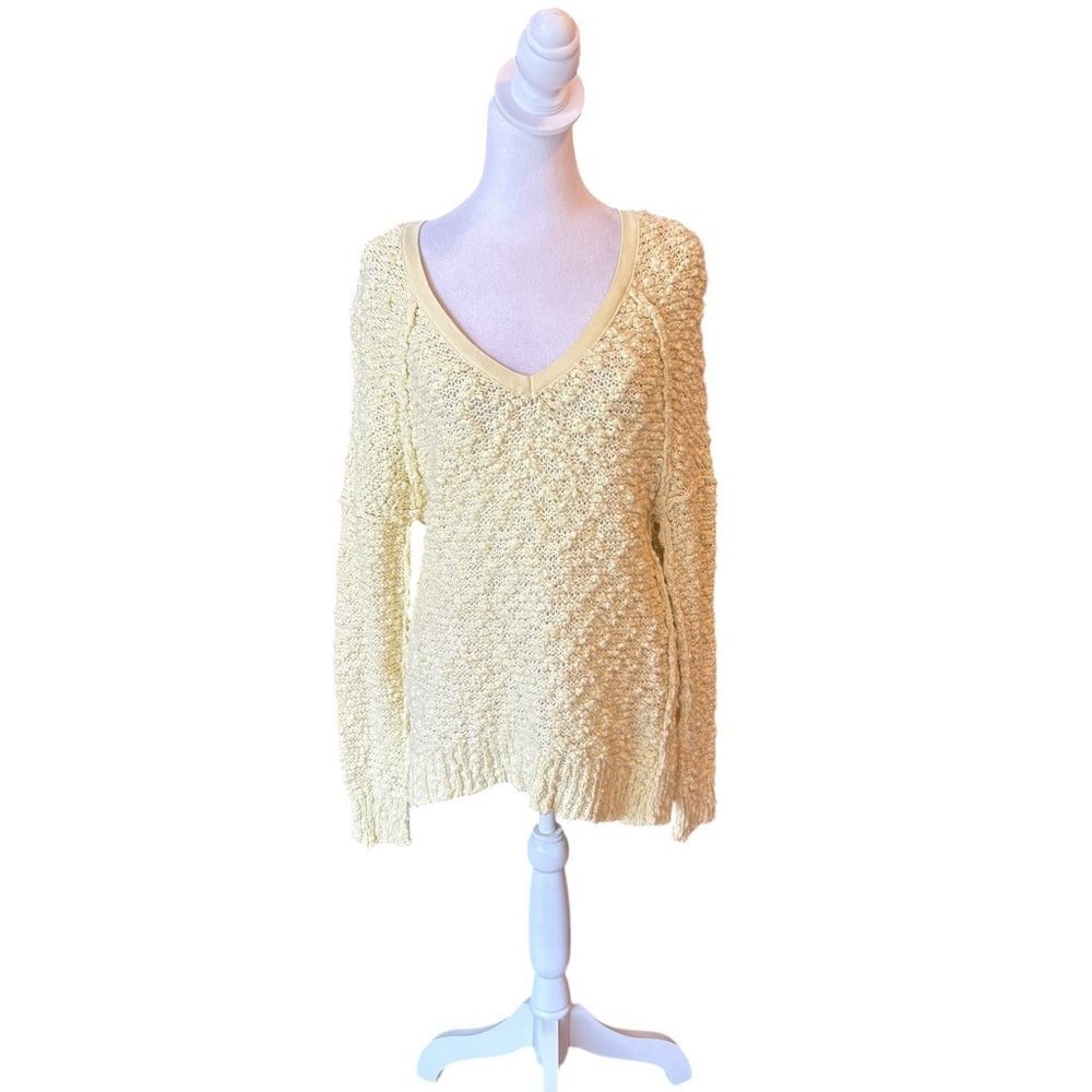 Free People Songbird Slub Sweater Butter Yellow Loose Knit Oversized Womens XS
